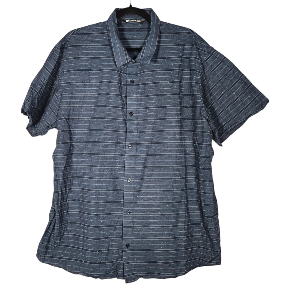 Travis Mathew Shirt Men's XXL Navy Striped Short Sleeve Button Up Preppy Office